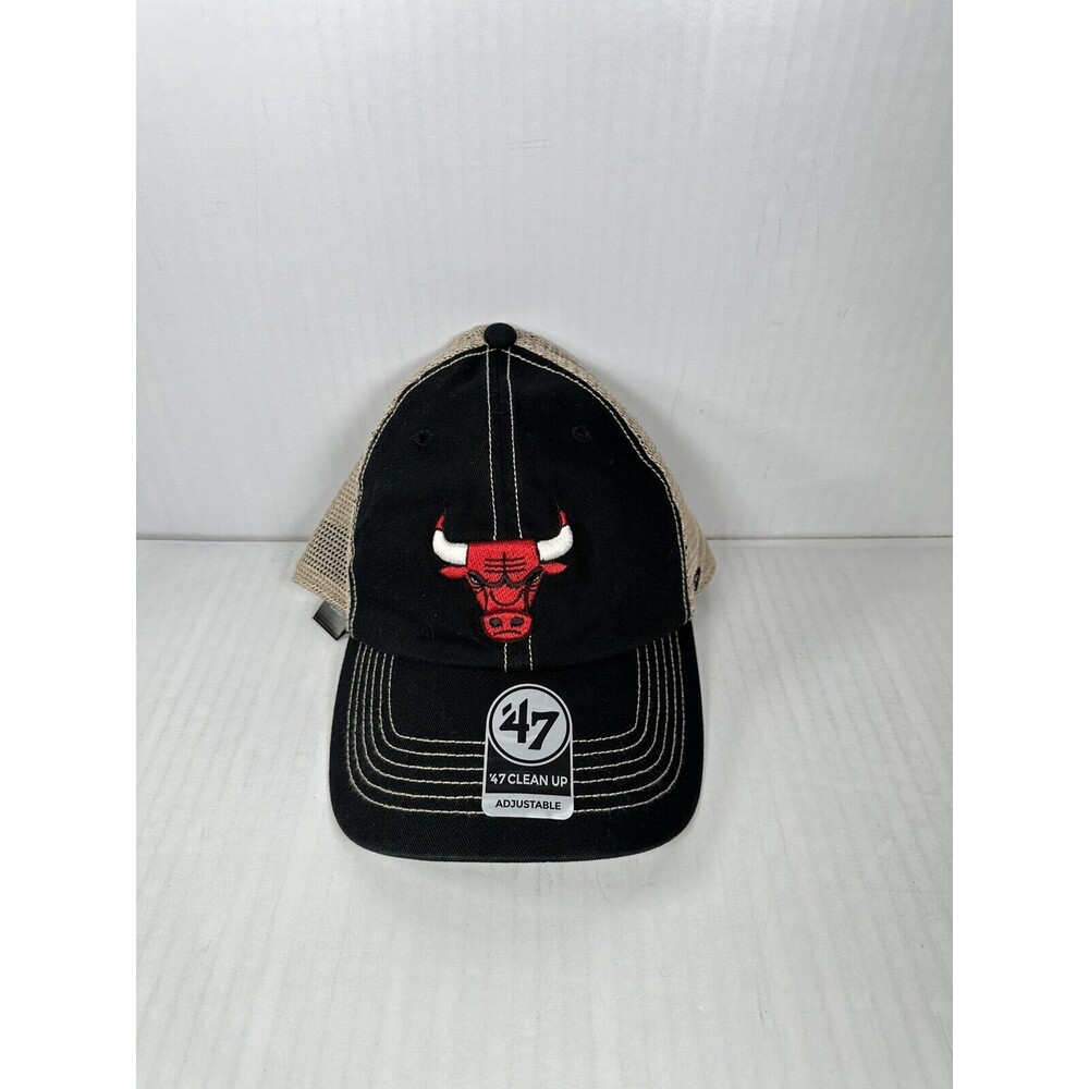 ‘47 Brand Clean Up Chicago Bulls Snapback Hat Cap Black Adjustable Mesh Back NBA